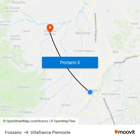 Fossano to Villafranca Piemonte map