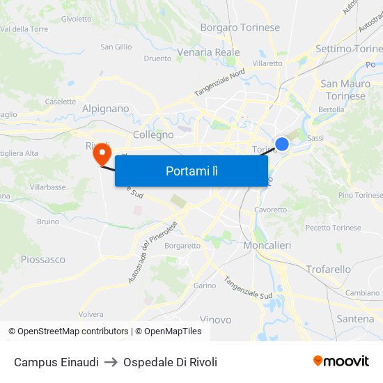 Campus Einaudi to Ospedale Di Rivoli map