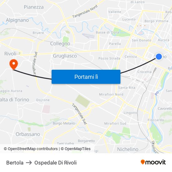 Bertola to Ospedale Di Rivoli map