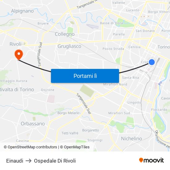 Einaudi to Ospedale Di Rivoli map