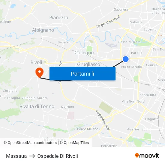 Massaua to Ospedale Di Rivoli map