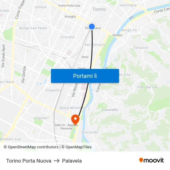 Torino Porta Nuova to Palavela map