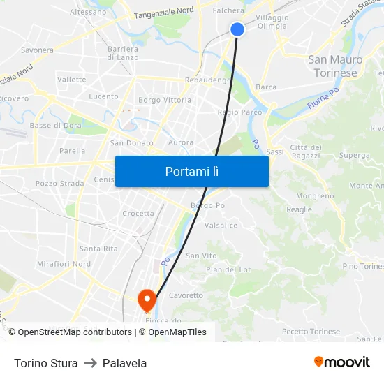 Torino Stura to Palavela map