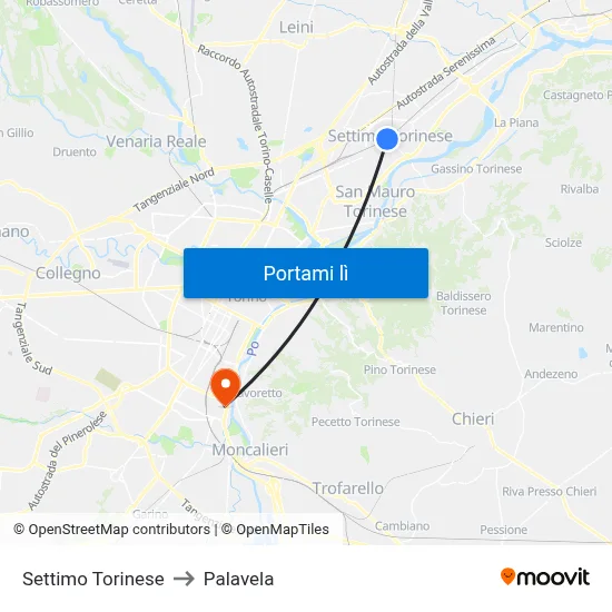 Settimo Torinese to Palavela map