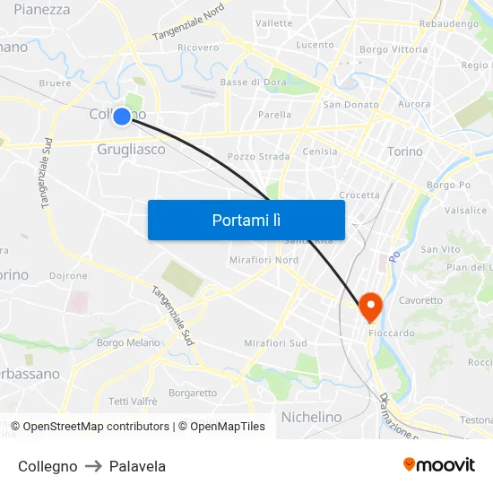 Collegno to Palavela map