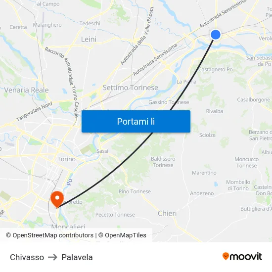 Chivasso to Palavela map