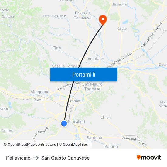 Pallavicino to San Giusto Canavese map