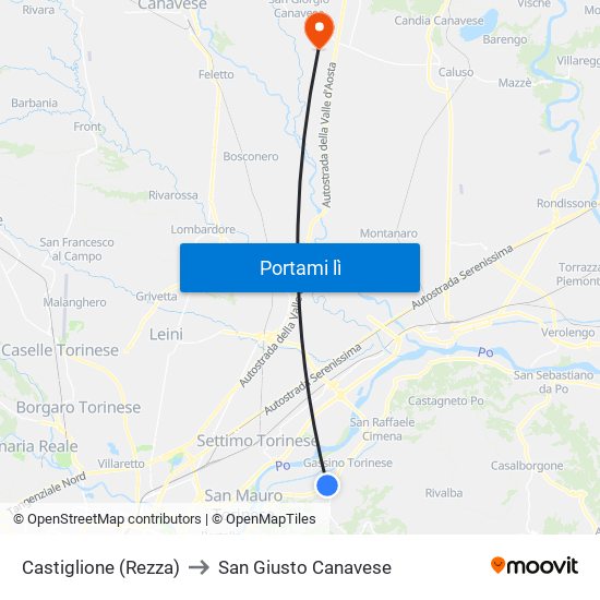 Castiglione (Rezza) to San Giusto Canavese map