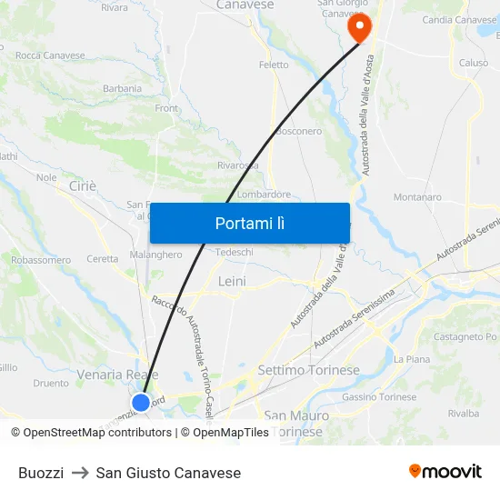 Buozzi to San Giusto Canavese map
