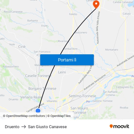 Druento to San Giusto Canavese map