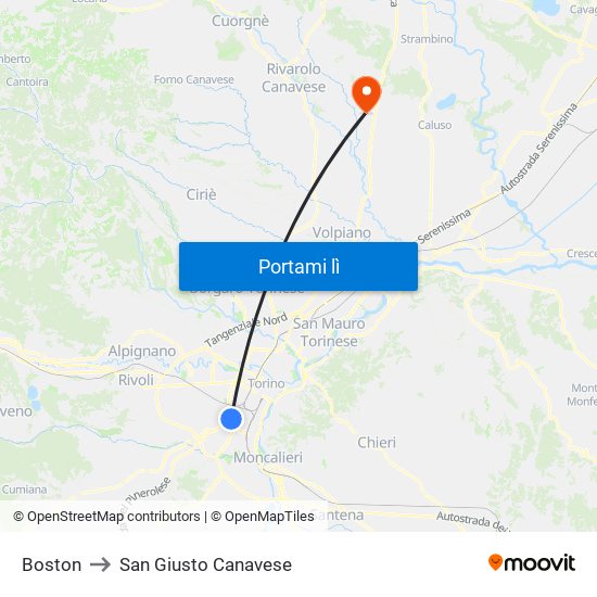 Boston to San Giusto Canavese map