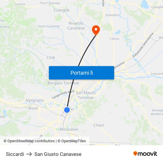 Siccardi to San Giusto Canavese map