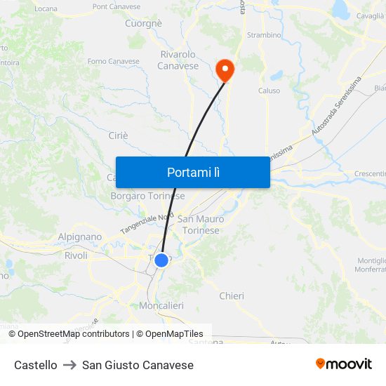 Castello to San Giusto Canavese map