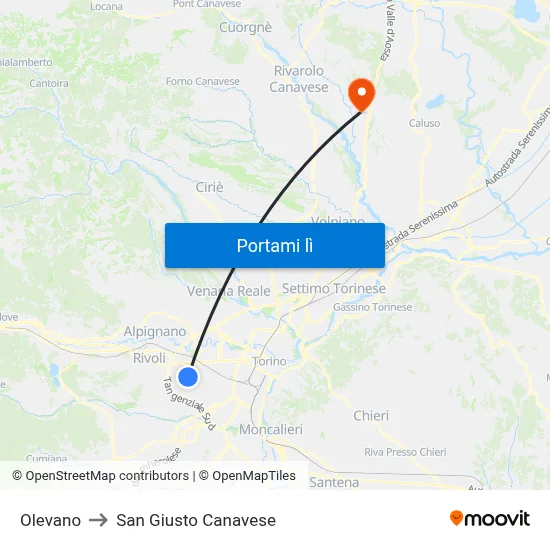 Olevano to San Giusto Canavese map