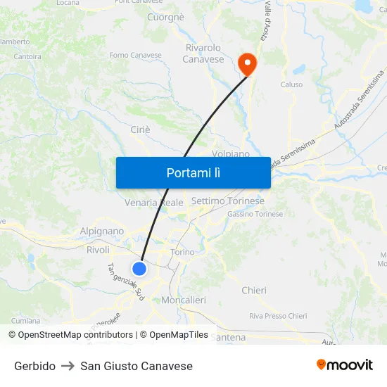 Gerbido to San Giusto Canavese map