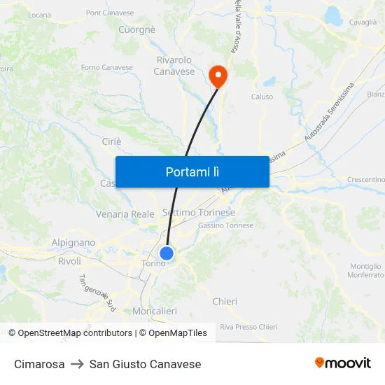 Cimarosa to San Giusto Canavese map