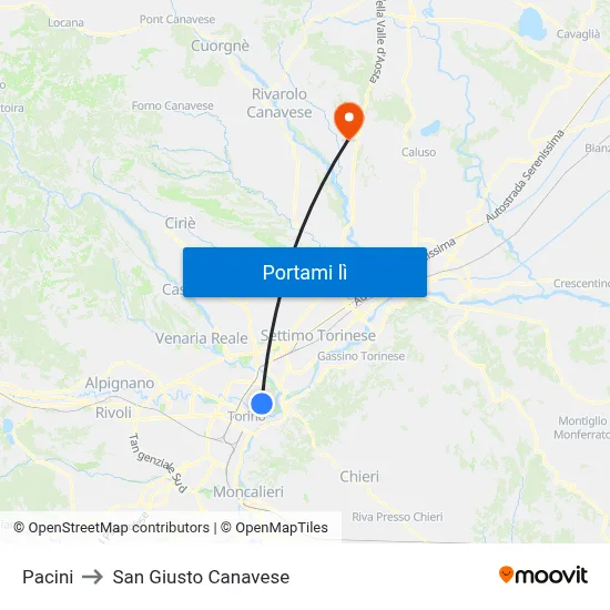 Pacini to San Giusto Canavese map