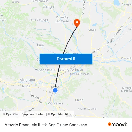 Vittorio Emanuele II to San Giusto Canavese map