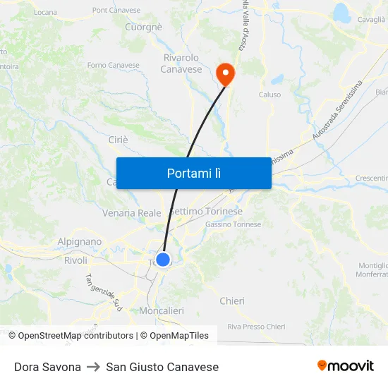 Dora Savona to San Giusto Canavese map
