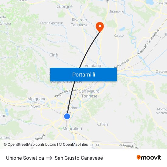 Unione Sovietica to San Giusto Canavese map