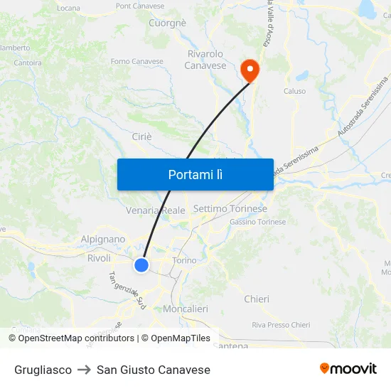 Grugliasco to San Giusto Canavese map