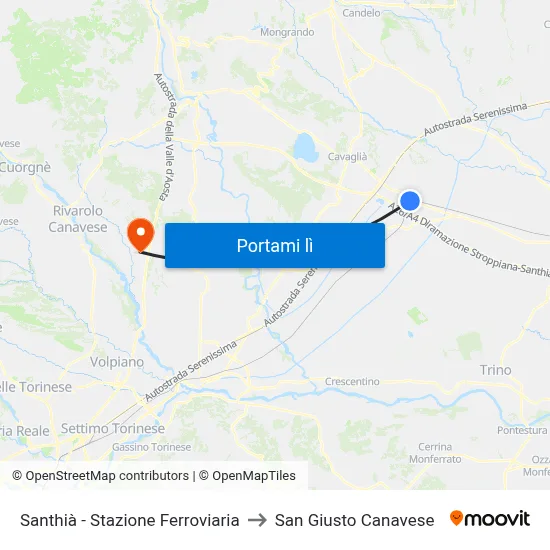 Santhià - Stazione Ferroviaria to San Giusto Canavese map