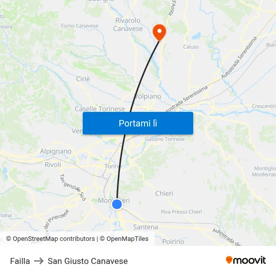 Failla to San Giusto Canavese map