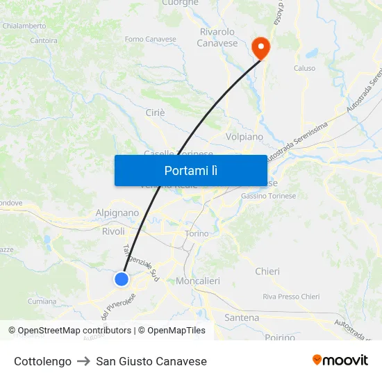 Cottolengo to San Giusto Canavese map