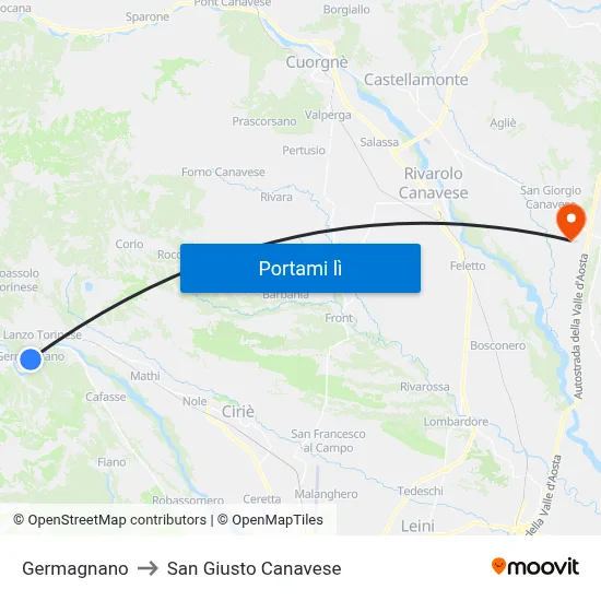 Germagnano to San Giusto Canavese map