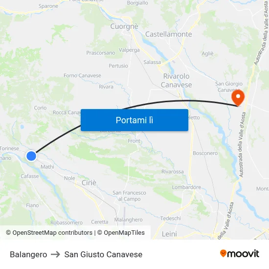 Balangero to San Giusto Canavese map
