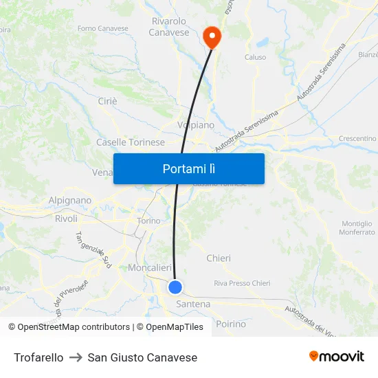 Trofarello to San Giusto Canavese map