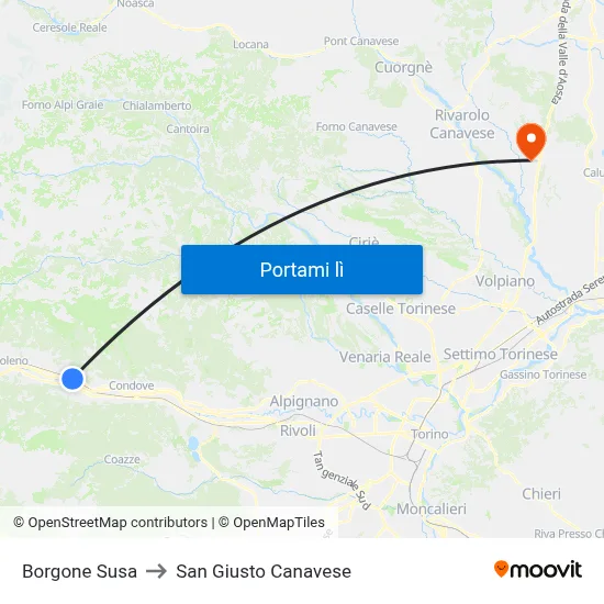 Borgone Susa to San Giusto Canavese map