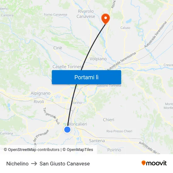 Nichelino to San Giusto Canavese map