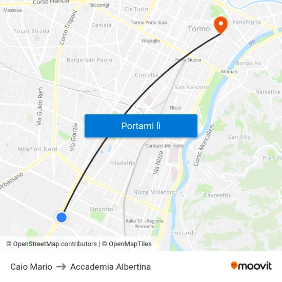 Caio Mario to Accademia Albertina map