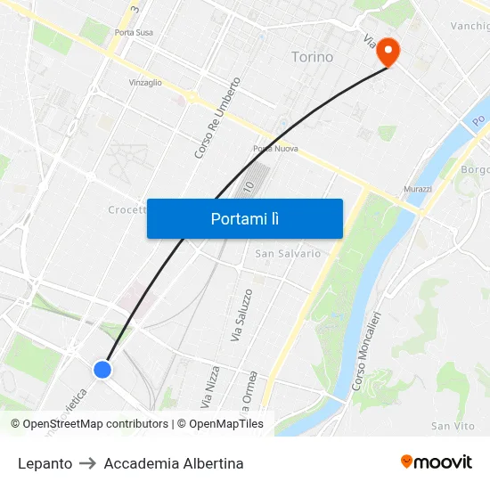 Lepanto to Accademia Albertina map