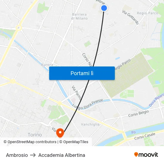 Ambrosio to Accademia Albertina map