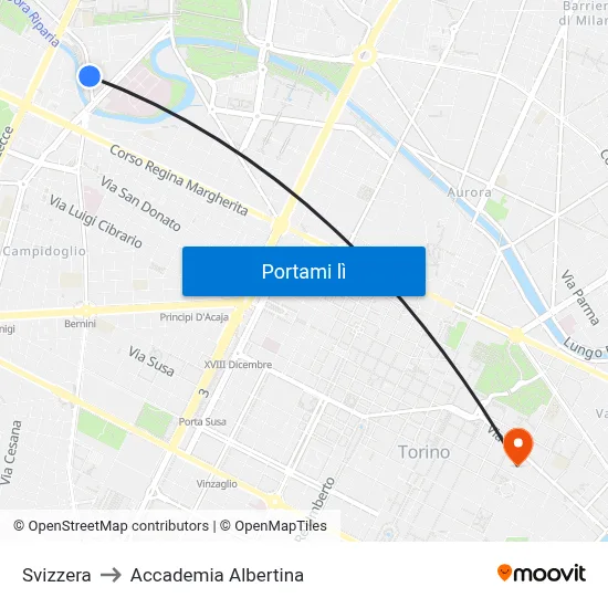 Svizzera to Accademia Albertina map