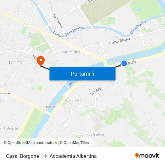 Casal Borgone to Accademia Albertina map