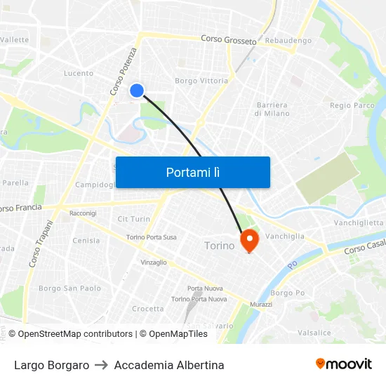 Largo Borgaro to Accademia Albertina map