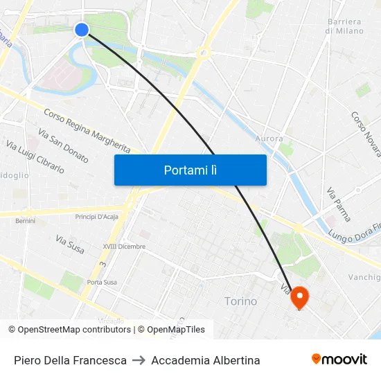 Piero Della Francesca to Accademia Albertina map