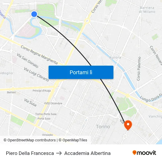 Piero Della Francesca to Accademia Albertina map