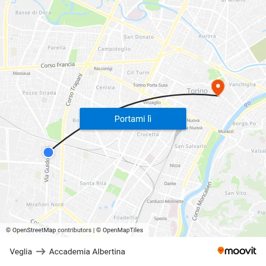 Veglia to Accademia Albertina map