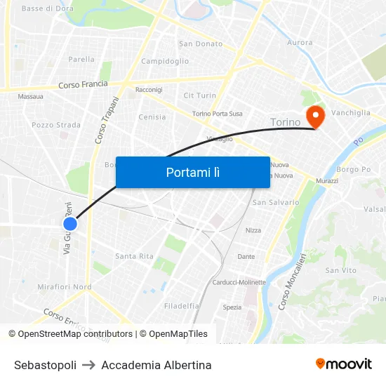 Sebastopoli to Accademia Albertina map
