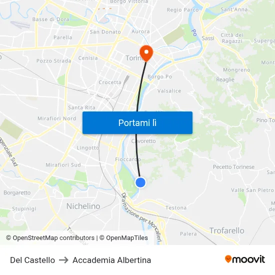 Del Castello to Accademia Albertina map