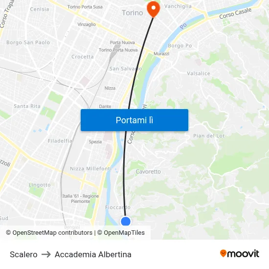 Scalero to Accademia Albertina map