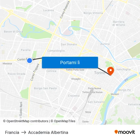 Francia to Accademia Albertina map