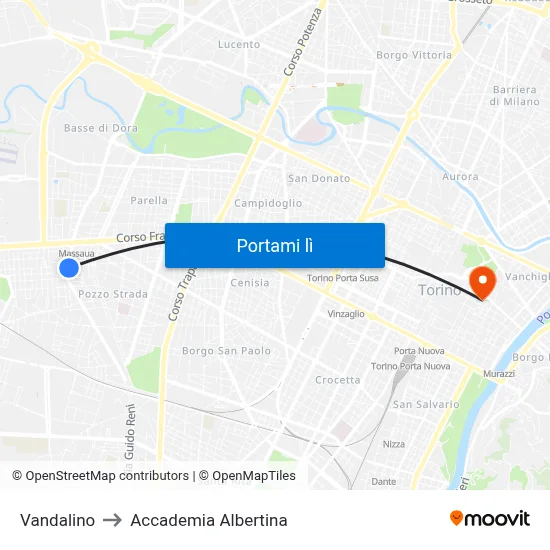 Vandalino to Accademia Albertina map