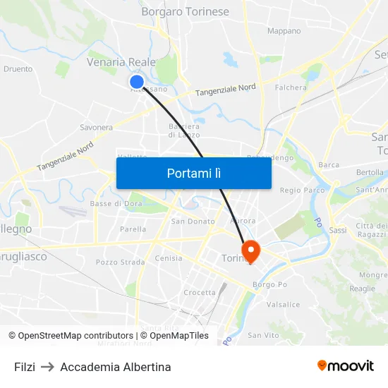 Filzi to Accademia Albertina map