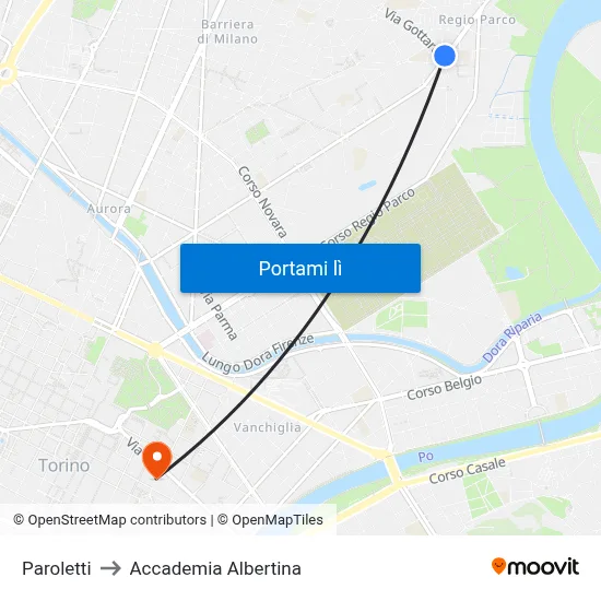 Paroletti to Accademia Albertina map