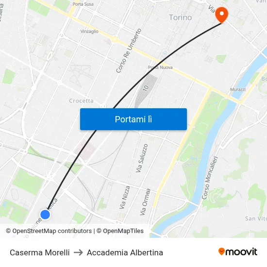 Caserma Morelli to Accademia Albertina map